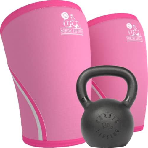 Mangas de joelho nórdicas de levantamento xsmall pacote rosa com kettlebells 40 lb