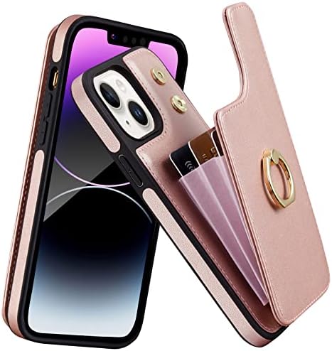 ELTEKER IPHONE 13 CASE com porta -cartão, iPhone 13 Wallet para mulheres com kickstand de anel, caça de couro de cartão de crédito de