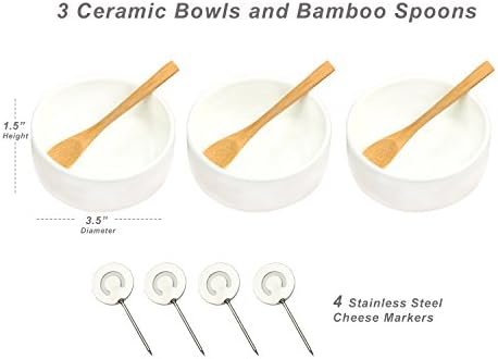 Piquenique no Ascot Bamboo Cheese Board/Charcuterie Platter - Inclui 3 tigelas de cerâmica com colheres de bambu e marcadores de queijo -13 x 13 - projetados e de qualidade verificados nos EUA