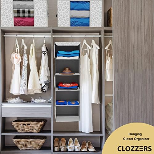 Clozers 5 prateleiras Organizador de armário para roupas e acessórios com 6 bolsos de malha lateral, dormitório essencial - estampa