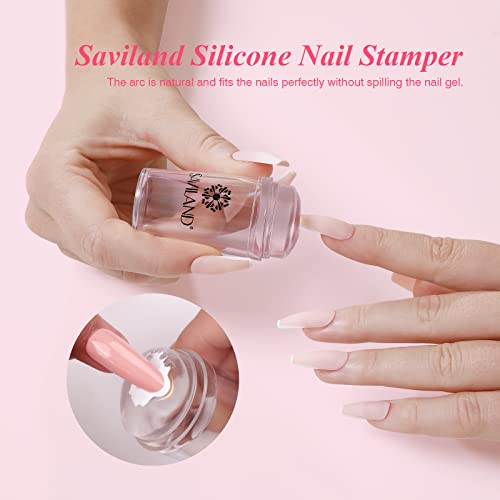 Kit de manicure francês Saviland - carimbo de unha de ponta francesa de 4pcs com conjunto de esmaltes de gel de gel branco,