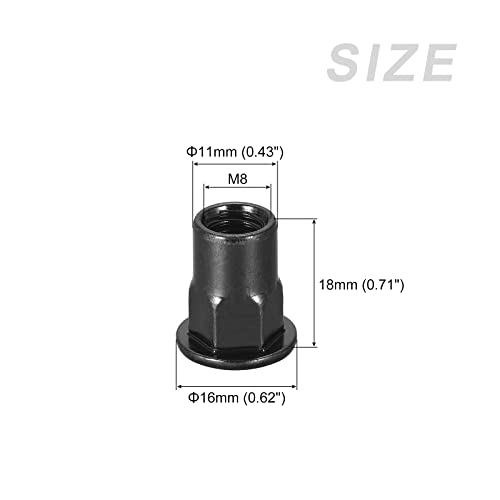 Porcas de rebite de metalixidade 100pcs, aço carbono meio hexadecimal porcas de inserção - Para fixadores mecânicos de móveis, preto