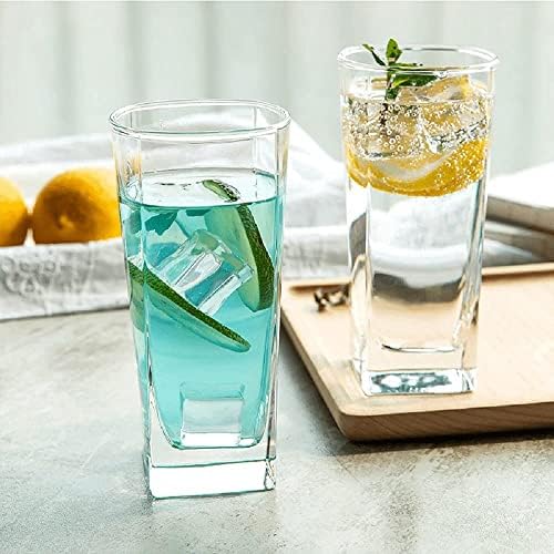Ourvic Square Highball Glasses - 300 ml de conjunto de 6 copos de bebida para água e suco de vidro transparente de vidro