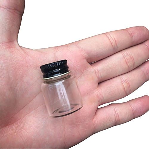 8 ml mini garrafas seladas de vidro com parafuso de alumínio de metal garrafas de tampa preta de tampa de vidro para presente de pílula de pílula de pílula de pílula de copo de vidro de vidro garrafas de frascos 12pcs