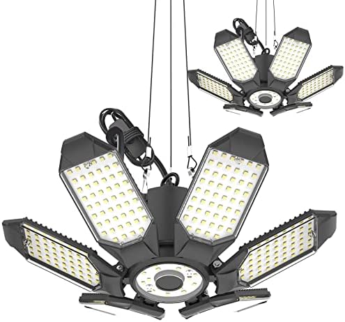 Luzes de garge LED PULHA DE 2 PABOLA, 220W LUZES DE TECTO DE GARAGEM LINDA 6 painéis Luz de garagem deformável 6500k Luzes de