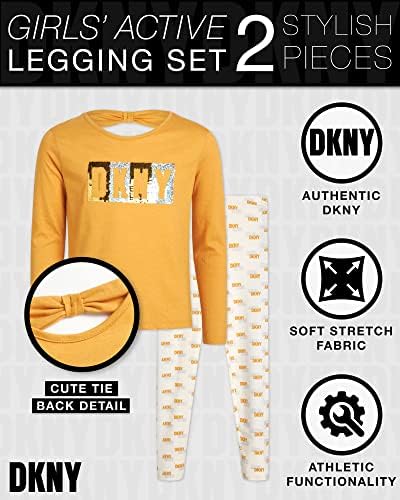 Conjunto de leggings de garotas dkny - camiseta de manga longa de 2 peças e leggings