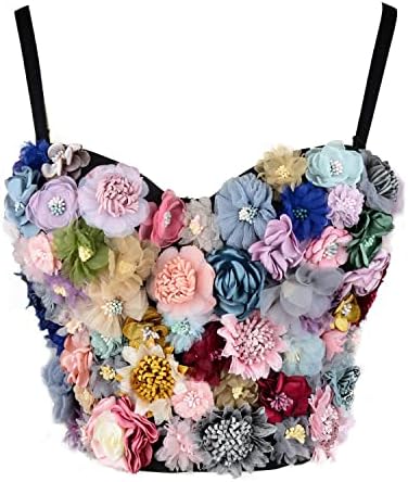 Ellacci feminino 3D Floral Bustier Crop Top Wedding Party Club Bra Tops