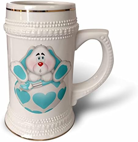 3drose fofo aqua e coelho branco em uma ilustração de ovos de Páscoa - 22oz de caneca