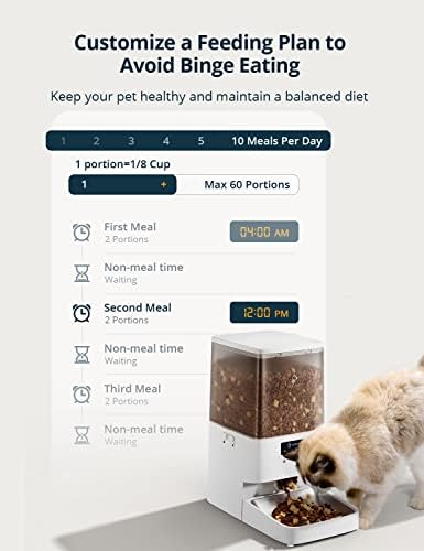 Alimentadores de gatos automáticos, WiFi 5L Automático alimentador de animais com design anti-ficção, dispensador de alimentos de gato programável para 1-2 gatos e cães, 60 porção 10 refeição por dia