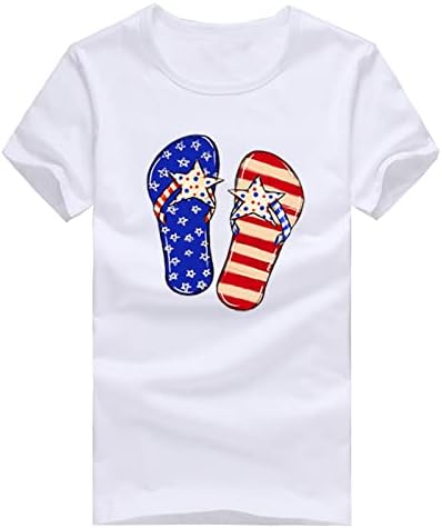 4 de julho Camisas para mulheres bandeira dos EUA Casual Summer Summer Short Manga Crewneck Tunic Tops Stars Stripes