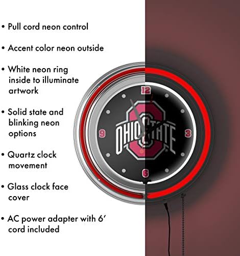 Ohio State Shadow Brutus Chrome Double Ring Neon Clock