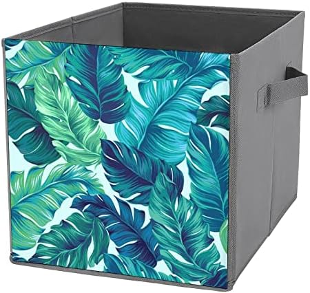 Folhas tropicais de turquesa e verde caixas de armazenamento dobráveis ​​de armazenamento dobráveis ​​Cubos de armazenamento de tecidos Caixas organizadoras com alças