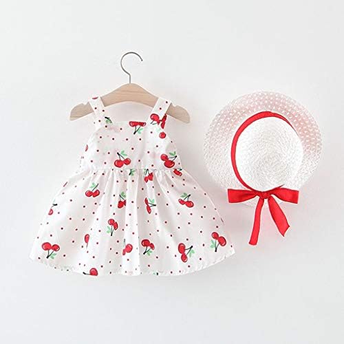 3-24M Infantil recém-nascido meninas sem mangas Cherry Dot Princess Dress com roupas de chapéu de bowknot por kaicran