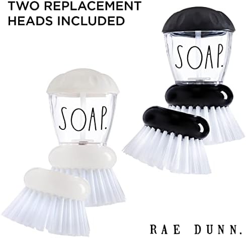 Rae Dunn Collection Soop Soop Dispensing Dish Brush Conjunto - Conjunto de 2 escova de palmeira lavadora de pratos com 2 cabeças de escova de reposição