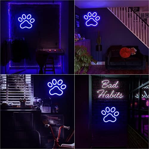 Pata de pata de cachorro Prind Néon Sign - Sinais de neon led azul mais escuro para decoração de parede 9,8 x8,6 polegadas, luzes de