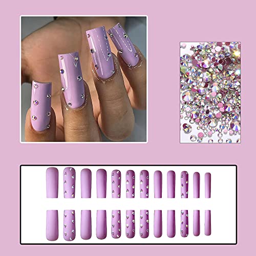 Pressione Doubnine na unhas quadradas longas cristal rosa capa cheia bailarina requintada falsa unhas falsas unhas artificiais