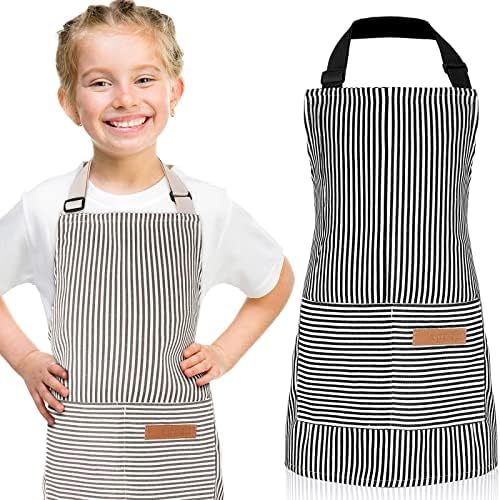 Jiuguva 2 pacote crianças avental ajustável Chef Avental Cotton Toddler Stripe Avental A aventais com 2 bolsos para crianças assando
