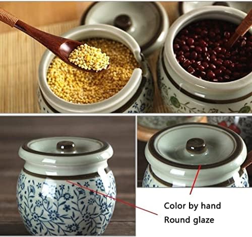 Jarra de tempero, organizador de tempero Kitchen Ceramic Temoning Pot Wason Temue Spice Recurter Set Sugar Bowl com colher