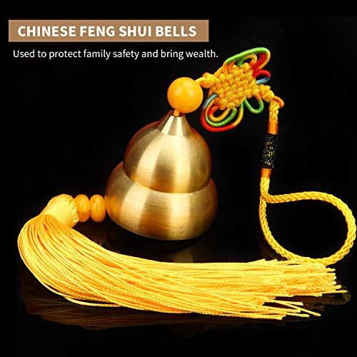 Golden Yellow Chinese Feng Shui Bell, Brass Bell para Weath and Safety, 5 peças Coupas de sorte chinesas para Weath and