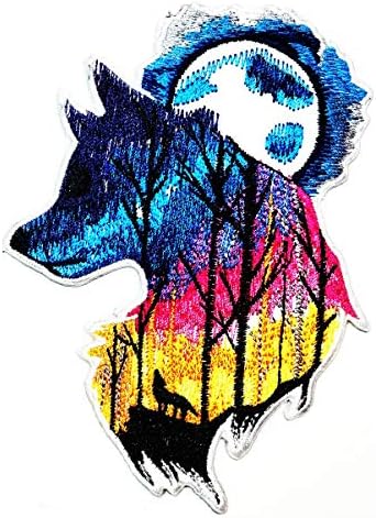 Parita lobo uivando uivando a lua cheia cães patrocinudas de desenho animado costura diy em ferro em apliques de apliques bordados jaqueta de bordado com camiseta de camiseta de camiseta