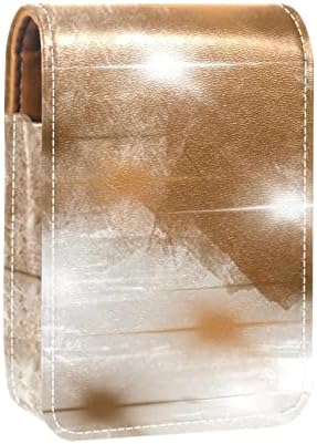 Caso de batom de Oryuekan com espelho bolsa de maquiagem portátil fofa bolsa cosmética, Brown Abstract Art Modern Pattern