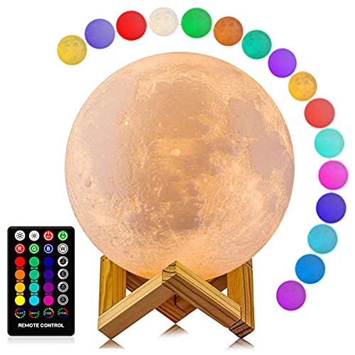 Lâmpada da lua, Logrotate 16 cores LED Night Light 3D Imprimir luz da lua com Stand & Remote/Touch Control e USB Lâmpadas de luz