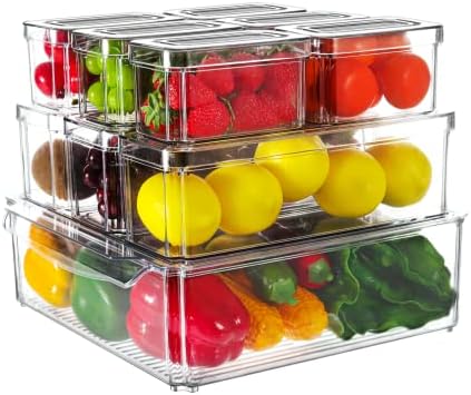 Fioyalife 10 caixas de organizador de geladeira, organizadores de geladeira empilhável e armazenamento transparente, caixas