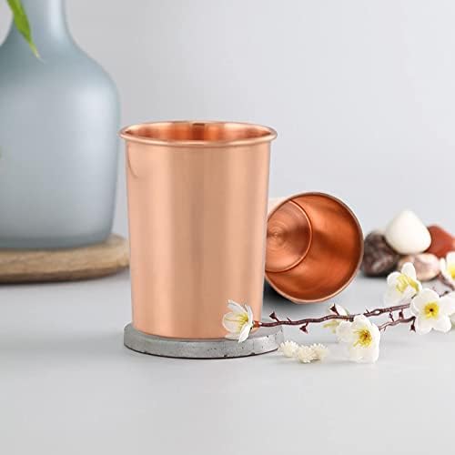 HealthAndwealth Pure Copper Tumbler Conjunto de 2 | Vidro para beber água de cobre | Copo de cobre Hold 250 ml de água | Para armazenar e beber água para benefícios à saúde do Ayurveda