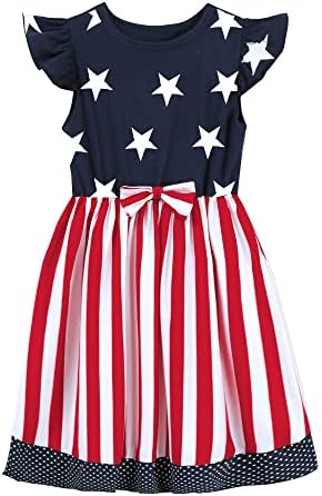 CM-Kid 4 de julho Vestido para meninas American Flag listrado Roupa patriótica infantil listrada