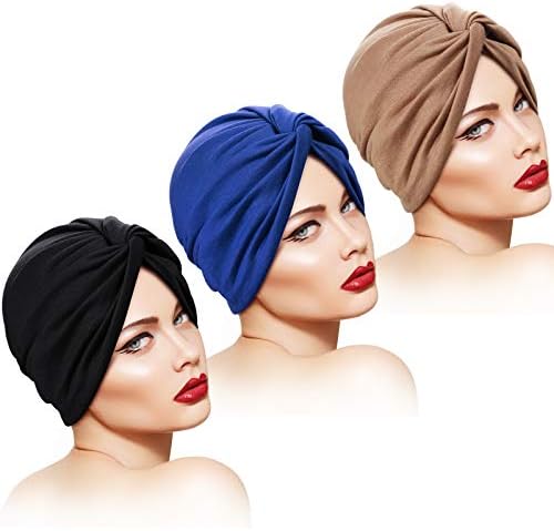 Satinior 3 peças Headwrap for Women Soft pré -amarrado Turbano plissado