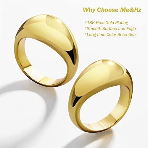 Ringos grossos para mulheres, anéis de declaração simples de cúpula simples de 18k Gold para mulheres anel minimalista