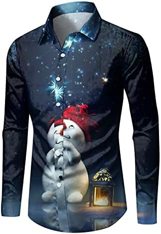 Blusa de manga comprida YHIOOGS Homens de Natal Papai Noel Presente 3D Impressão digital lapela de capa de manga curta camiseta