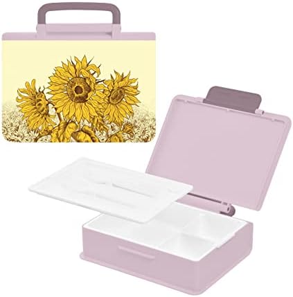 Alaza Girassol Floral Flores Vintage Bento lancheira BPA Recipientes de almoço à prova de vazamentos sem bPA com garfo e colher, 1 peça