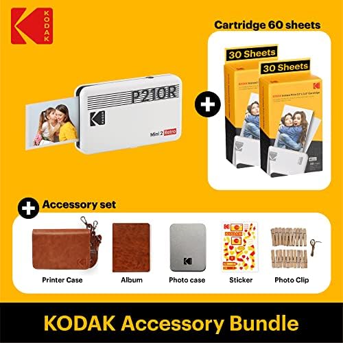 Kodak Mini 2 Retro 4pass portátil Impressora fotográfica + 68 folhas Pacote de presentes, branco