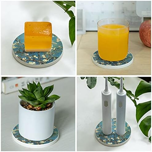 Coasters para bebidas absorventes engraçados de pedra cerâmica de cerâmica Blossoming Farmhouse de árvore de amêndoa para