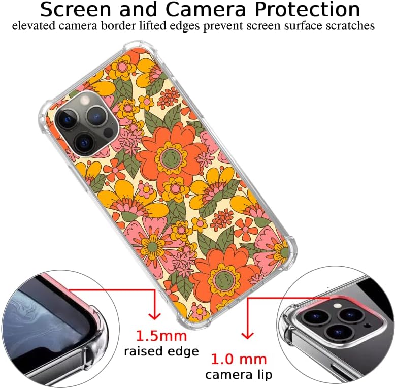 Retro 70s Flowers Caso compatível com iPhone 11 Pro Max, hippie Caso de flores amarelas laranja vintage para meninas homens,