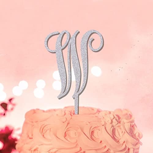 Letter Cake Toppers inicial W Personalizou qualquer inicial para decorações de noivado de casamento Presente de chuveiro de noiva rústico para crianças ou adultos glitter prata A B C D E F G H I J L M N K O P R S T U V W W V W