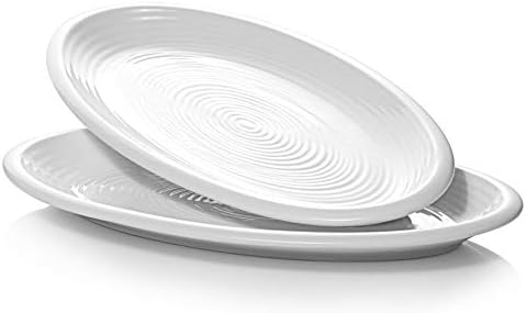 Placas de porção oval do Dowan - 12 polegadas de pratos, pratos ovais de porcelana branca, pratos para festas, carne, aperitivos, sobremesa, lava -louças e cofre de forno, conjunto de 2, branco cremoso