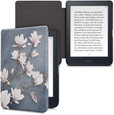 Case Kwmobile Compatível com Kobo Nia - Case PU E -Reader Tampa - Magnolias Taupe/White/Blue Grey