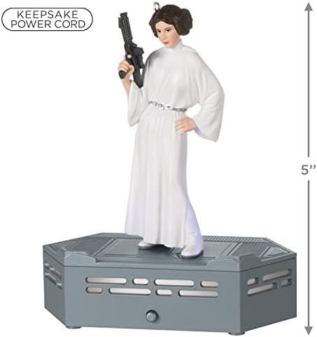 Hallmark Keetake Ornamento de Natal 2022, Star Wars: Uma nova coleção Hope Princesa Leia Organa, Luz e Som