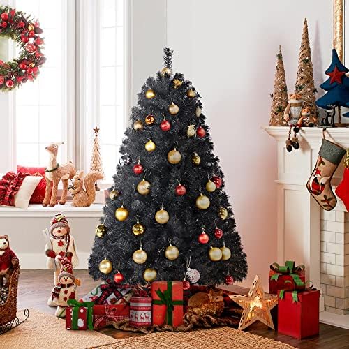Yaheetech 4,5 pés Halloween Black Artificial Christmas Pine Tree Holiday Holiday Carnaval Home Party Decoration for Home,