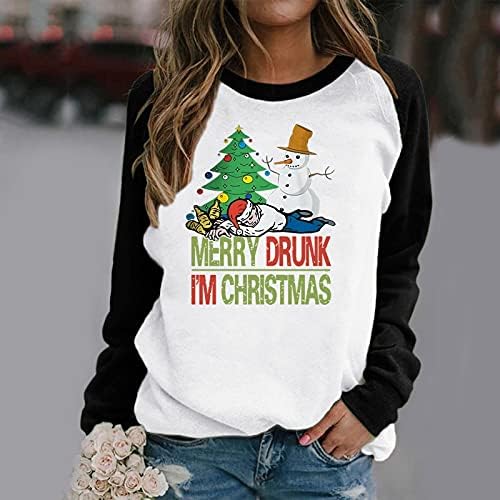 Pullover de Natal para Mulheres 2022 Inverno Eleglish Raglan Manga longa Camisa de moletom Buffe