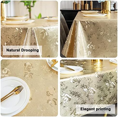 Toalha de mesa quadrada de fhdusryo, toalha de mesa de PVC à prova d'água, tampa de mesa de magnólia de ouro limpável, protetor de mesa