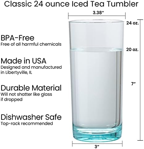 Us Acrílico clássico plástico reutiliza copos de bebida 24 onças de chá gelado em cores de névoa costeira | Tumblers sem BPA, fabricado nos EUA | Lavagem de pratos de primeira linha segura