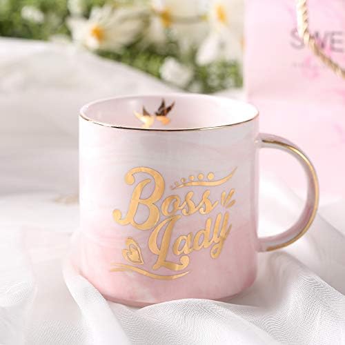 Boss Lady Pink Marble Creamic Coffee Caneca 11,5 oz com Coasters Presentes de aniversário para mulheres mamãe e menina Empreendedor empresário Coffee caneca