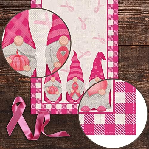 Pudodo Breast Cancer Consciência Gnome Table Runner Pink Ribbon búfalo cheque a sala de jantar de cozinha de festa