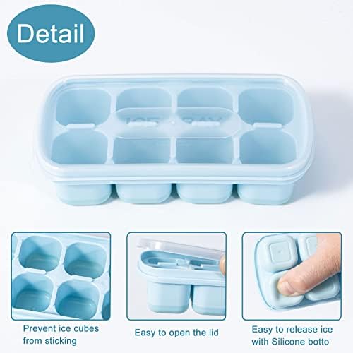 Bandejas de cubo de gelo de mini-gelo Yeeco, 4 pacotes, bandejas de cubo de gelo de ice gelo de 5,6 ”× 2,8” × 1,4 ”, bandejas de cubo de gelo de silicone com tampa 8 cubos, bandejas de cubo de gelo de liberação fácil para mini geladeira, coquetéis, uísque, bebidas, azul