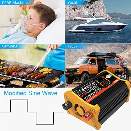 Karlak Modified Inverter Sine Inverter de alta frequência 6000W Pico de potência Watt Power Inverter DC 12V para CA Converter Power R Inversor R com 2.1a Display de clipes de bateria de porta USB de 2,1a S N