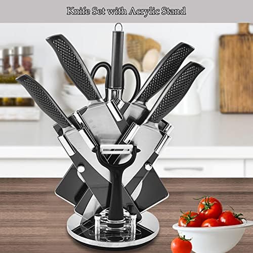 Faca de cozinha Conjunto de faca, retrosohoo 8-peças pretas em forma de diamante em forma de diamante facas de alça não deslizamento