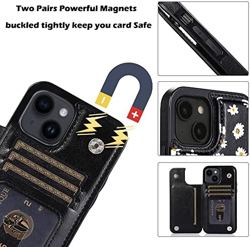 UCOLOR Compatível com iPhone 14 Plus 6,7 Caixa de carteira com slots de cartão Folio Flip PU Couro Coloque magnético e tampa de bloqueio de RFID